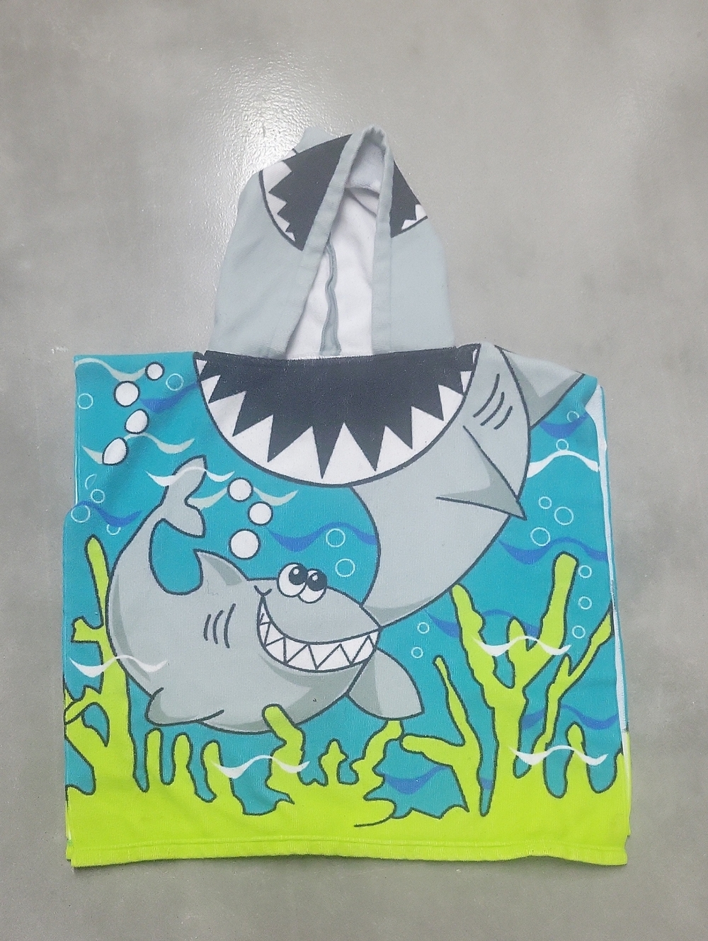 Kids Shark Hooded Beach Poncho - Blue & Lime. Great For Beach / Pool Time